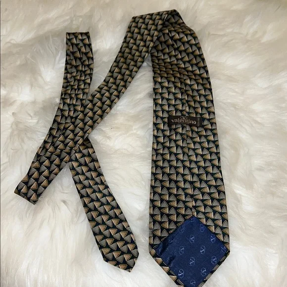 Valentino Black and Gold Geometric Silk Tie - Picture 2 of 4